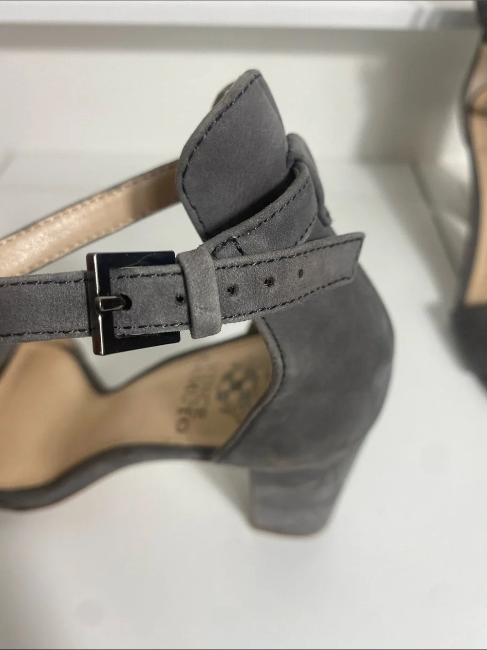 Vince Camuto Charcoal Suede Ankle-Strap Block Heels Size 7.5 M